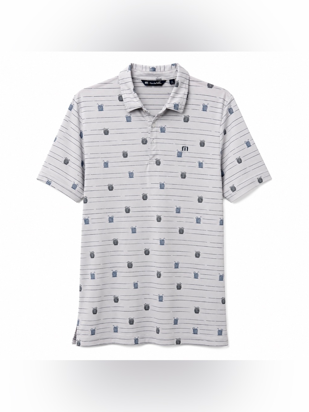 TravisMathew Men’s Golf Polo Shirt XL Gray Striped Cocktail Print Performance
